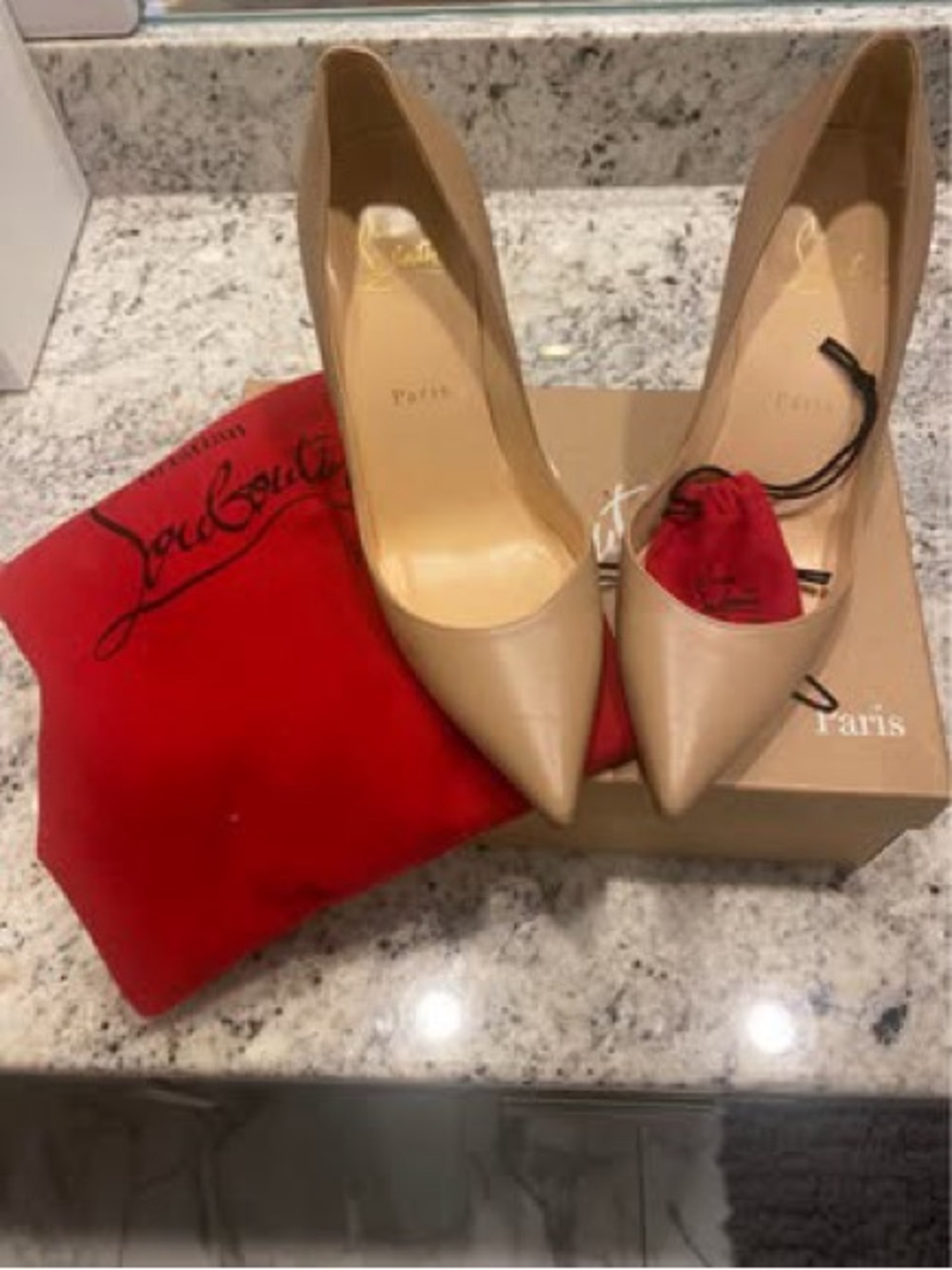 Christian Louboutin Beige Patent Pointed-Toe Pumps